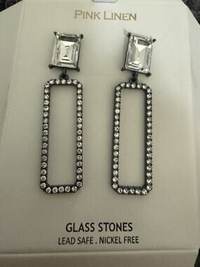 Pink Linen Glass Stone Earrings Lead Safe Nickel Free Elegant Dangle Design